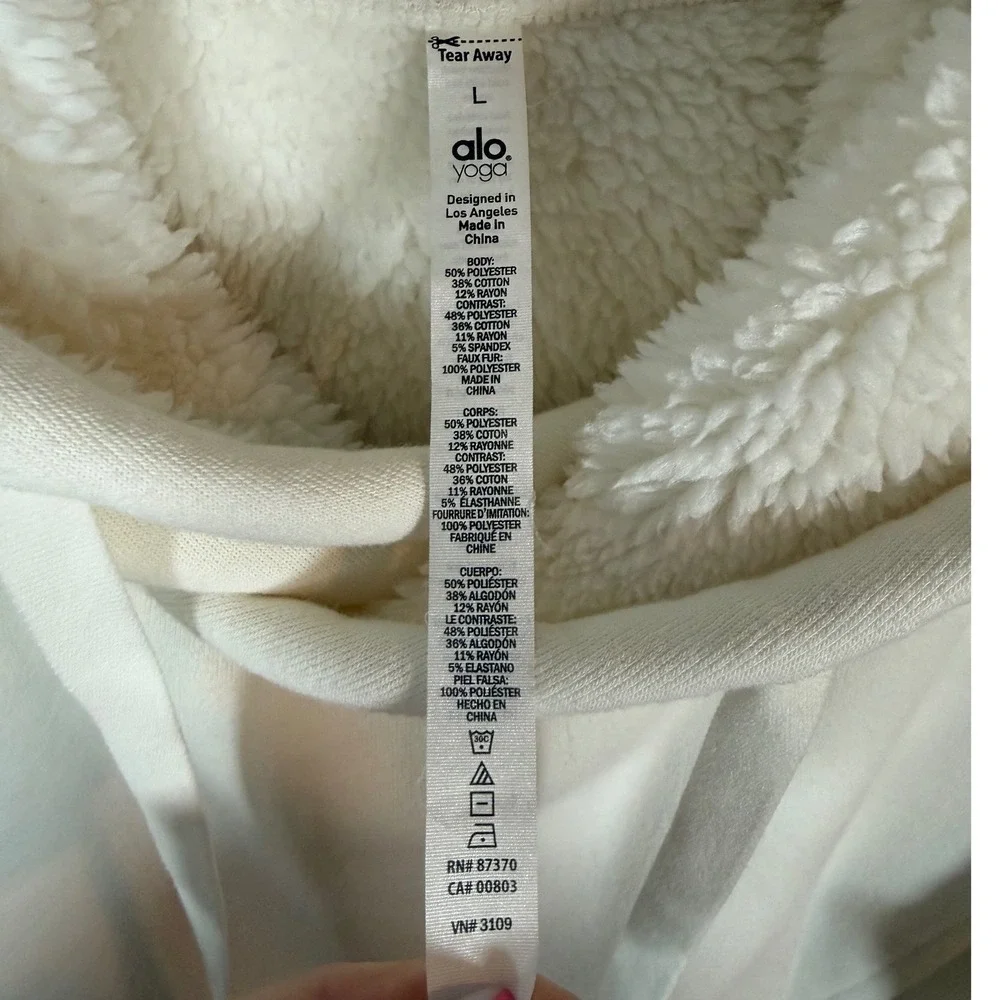 ALO YOGA Frost Faux Shearling Lined Hoodie, Beige, Size Large